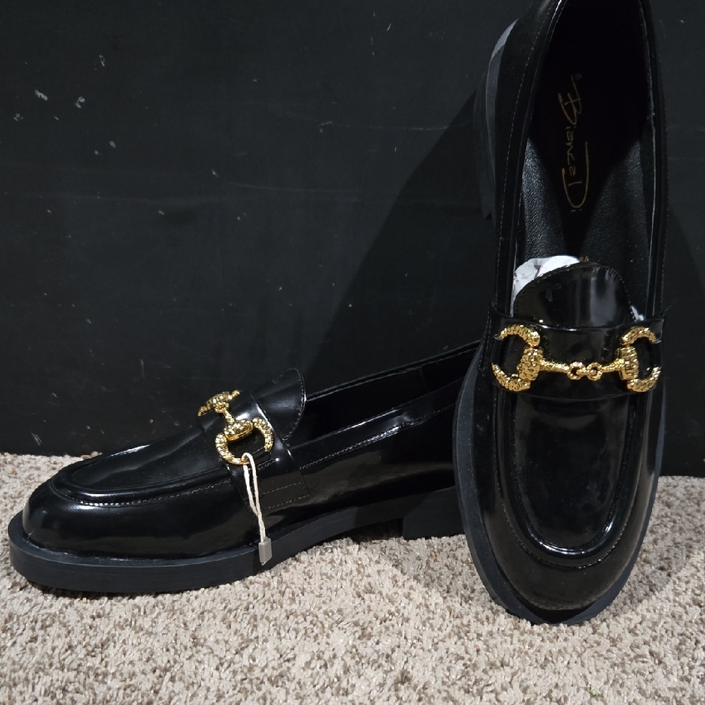 Black Loafers with Gold Accent